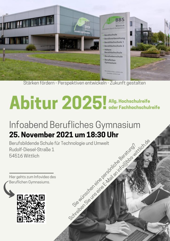 Info-Veranstaltung zum beruflichen Gymnasium an der BBS Wittlich: 25.11.2021, 18:30 Uhr
